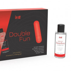 Set Cadou Glont Vibrator + Lubrifiant Cu Aroma Capsuni Double Fun