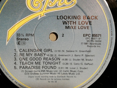 Mike Love - Looking Back With Love (1981/Epic/RFG) - disc Vinil/Vinyl foto