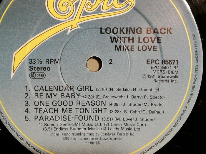 Mike Love - Looking Back With Love (1981/Epic/RFG) - disc Vinil/Vinyl