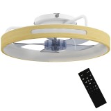 HOMCOM Ventilator de tavan cu lumină LED 40 W Motor DC reversibil Telecomandă 6 viteze 3 culori Temporizator Lemn Natural | Aosom Romania