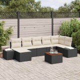 Set de Sofa de Grădină 8 pcs Negru, alb Ratan, Poliester