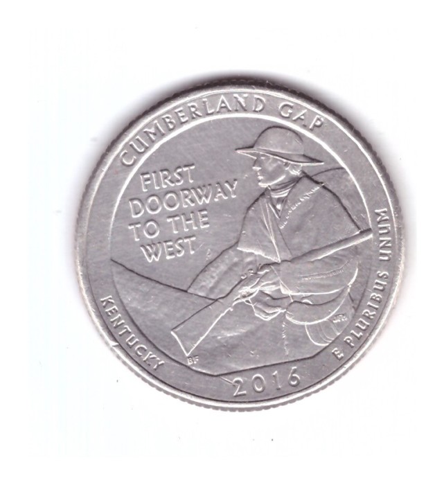 Moneda SUA 25 centi/quarter dollar 2016 D, Kentucky Cumberland Gap, stare buna, curata