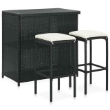 Cumpara ieftin Set mobilier de bar, 3 piese, negru, poliratan