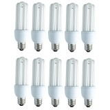 Set 10 Becuri Economice , Forma 3U , Alb , Fasung E27 , Intensitate 6400 K