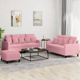vidaXL Set de canapele cu perne, 3 piese, roz, catifea 3201713