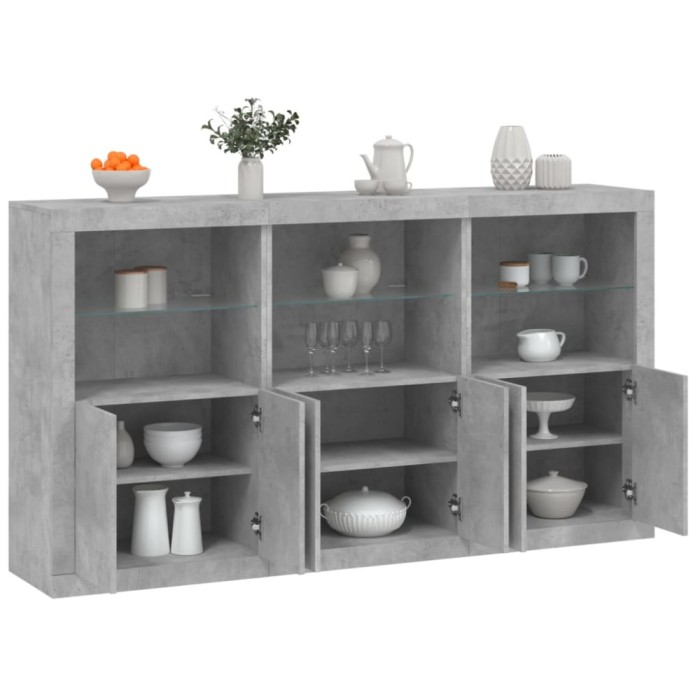 vidaXL Servantă cu lumini LED, gri beton, 181,5x37x100 cm