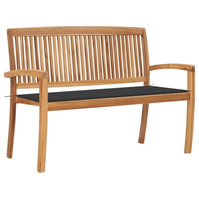 vidaXL Bancă de grădină stivuibilă cu pernă, 128,5 cm, lemn masiv tec 3063279 foto