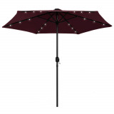 Umbrelă de soare, LED-uri și st&acirc;lp aluminiu, bordo, 270 cm, vidaXL