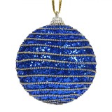 Glob Brad de Craciun, Spuma, Albastru cu Glitter, Diametru 8cm, Siret Auriu