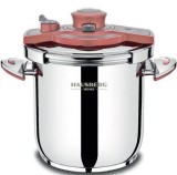 Oala sub presiune HAUSBERG HB-H 309 9 litri inox 18/10 Inductie Triplu fund Argintiu-rosu