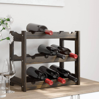 vidaXL Suport sticle de vin, 12 sticle, negru, lemn masiv de pin foto
