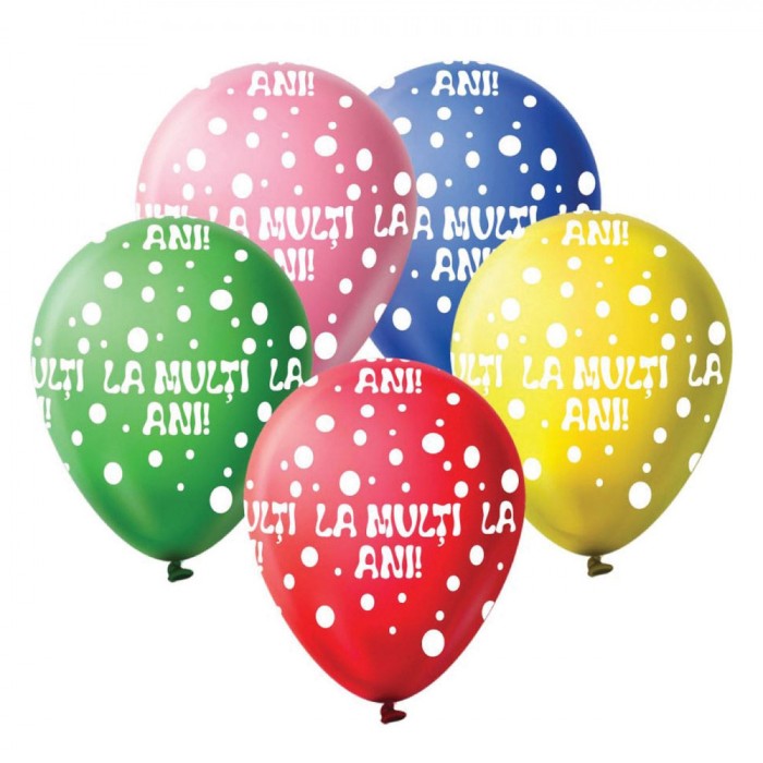 Set Baloane Latex, Multicolor, 35cm, La Mulți Ani, 10 Bucăți