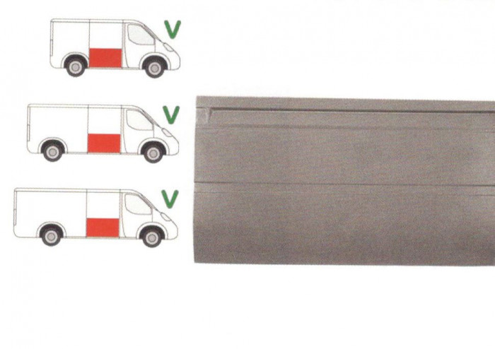 Panou reparatie usa Mercedes SPRINTER 208-416 (W901-905), 01.1995-2006, VW LT II 05.1996-2005 ; modele Scurt/Mediu/Lung, partea dreapta, usa culisant
