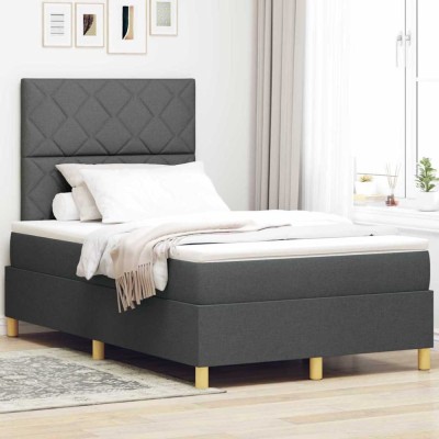 vidaXL Pat cu arcuri cu headboard Gri &amp;icirc;nchis 120 x 190 cm țesătură 3339680 foto