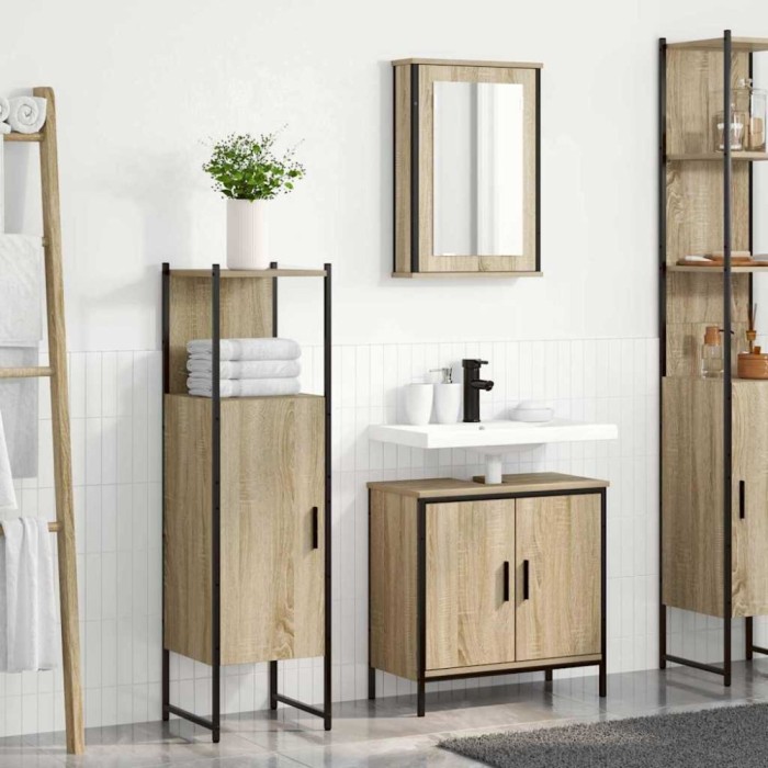 vidaXL Set Mobilier Baie din 3 Piese Stejar Lemn Ingineresc