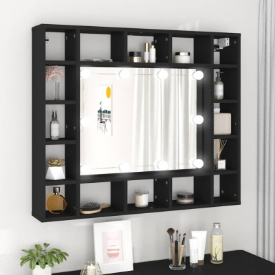 vidaXL Dulap cu oglindă cu LED, negru, 91x15x76,5 cm foto
