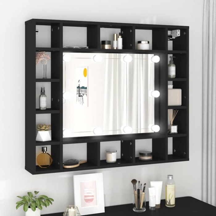 vidaXL Dulap cu oglindă cu LED, negru, 91x15x76,5 cm