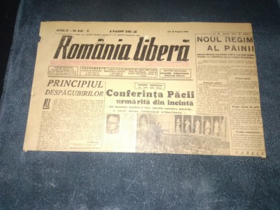 ZIAR ROMANIA LIBERA 15 AUGUST 1946 CONFERINTA PACII foto