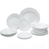 Set de masa Luminarc Trianon, 19 piese din opal alb, farfurii si bol salata