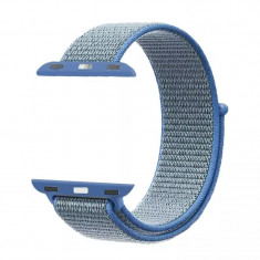 Curea compatibila Apple Watch, 42/44mm, nylon Albastru/Gri