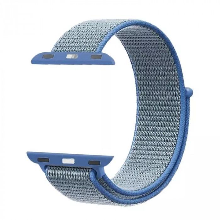 Curea compatibila Apple Watch, 42/44mm, nylon Albastru/Gri