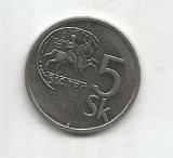 (No1) moneda-SLOVACIA- 5 coroane 1994, Europa, Cupru-Nichel