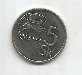 (No1) moneda-SLOVACIA- 5 coroane 1994