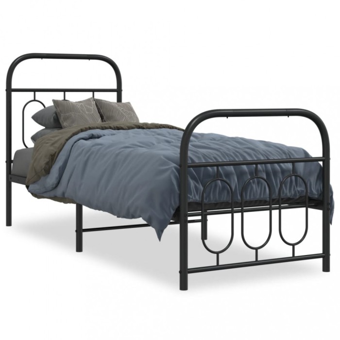 vidaXL Cadru pat metalic cu tăblii de cap/picioare, negru, 75x190 cm