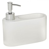 Dozator Chiuvetă cu Suport Burete, Ceramică, Ecru, 17x6.5x16.5cm, Oem
