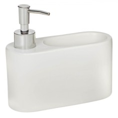 Dozator Chiuvetă cu Suport Burete, Ceramică, Ecru, 17x6.5x16.5cm