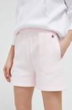 Champion pantaloni scurti femei, culoarea roz, neted, high waist