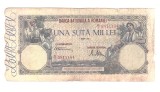 Bancnota 100000 lei 7 august 1945, circulata, stare relativ buna