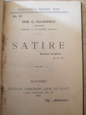 Satire / Pe Malul Garlei - Dem. C. Ollanescu. (Ascanio), Leon Alcalay, 1908 foto
