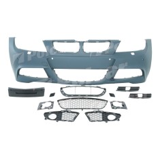 Set bara fata BMW Seria 3 (E90/E91), 11.2004-08.2008, cu gauri spalator si senzori parcare; grunduit, de vopsit; type M-Tech; cu grile inferioare; cu