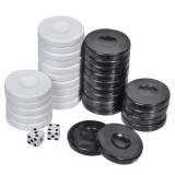 Piese de Joc si Zaruri pentru Table, Set 30+2, Plastic, Alb/Negru, CMCLASS