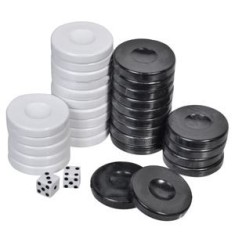 Piese de Joc si Zaruri pentru Table, Set 30+2, Plastic, Alb/Negru, CMCLASS