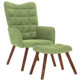 vidaXL Scaun de relaxare cu taburet, verde deschis, catifea 4016824
