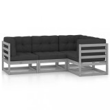 Set mobilier de gradina cu perne, 4 piese, lemn masiv de pin