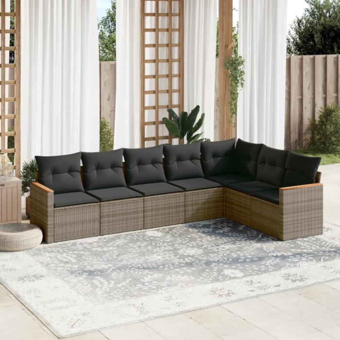 Gossi set canapele de gradina, 7 piese, cu perne, gri, poliratan