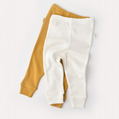 Set 2 pantaloni bebe unisex din bumbac organic si modal - Mustar/Ecru, BabyCosy (Marime: 3-6 Luni)