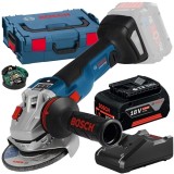 Bosch GWS 18V-10 SC + GBA + GAL 18V-40 - Polizor unghiular 150 mm valiza speciala accesorii + Set 1 acumulator si incarcator Li-Ion 18 V 5 Ah