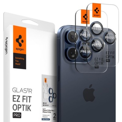 Folie Camera pentru iPhone 14 Pro / 14 Pro Max / 15 Pro / 15 Pro Max (set 2) - Spigen Glas.tR Optik - Blue Titanium foto