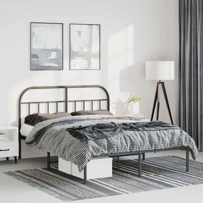 vidaXL Cadru de pat metalic cu tăblie, negru, 135x190 cm 353634