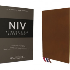 Niv, Thinline Bible, Large Print, Premium Goatskin Leather, Brown, Premier Collection, Art Gilded Edges, Comfort Print