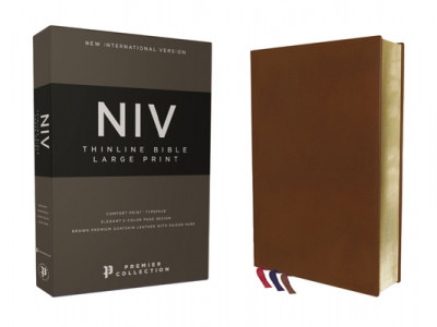 Niv, Thinline Bible, Large Print, Premium Goatskin Leather, Brown, Premier Collection, Art Gilded Edges, Comfort Print foto