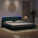 VidaXL Cadru de pat cu lumini LED, verde &icirc;nchis, 200x200 cm, catifea