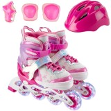 Set role Action One, Little Mermaid, cu casca, protectii, geanta transport, roti luminoase, S (31-34), Roz