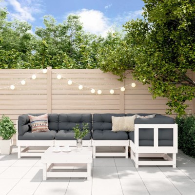 Gossi set mobilier de gradina, 6 piese, alb, lemn masiv pin foto