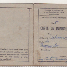 bnk div Carnet de membru Sindicatul salariatilor publici 1945