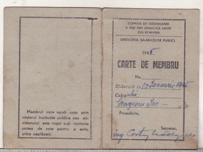 bnk div Carnet de membru Sindicatul salariatilor publici 1945 foto